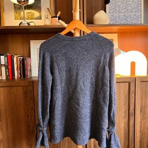 Elegant Blue Alpaca Sweater with Tie Sleeves